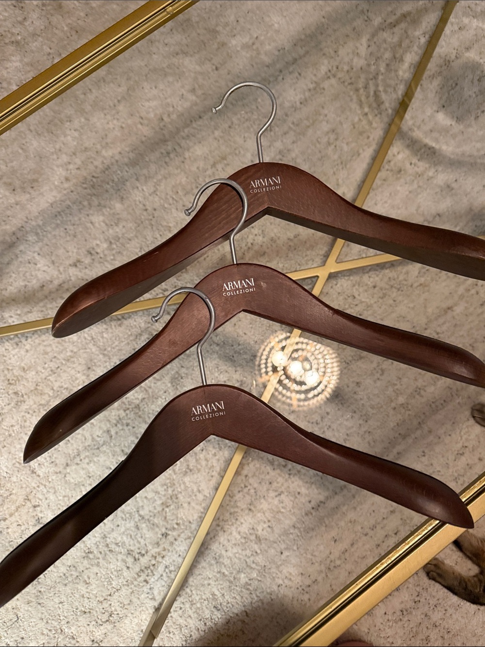 Armani Collezioni Brown Wooden Jacket Hanger with Silver Hook